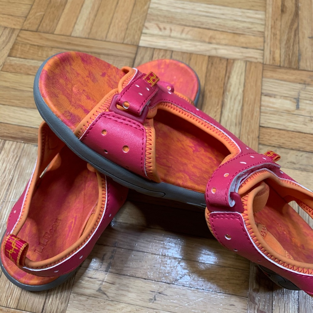L.L Bean Pink Orange Velcro Hiking Camping Sandals Size 6 - Picture 8 of 13